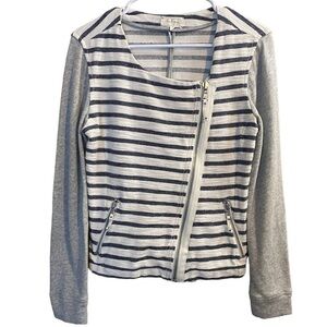 LOU and Grey Size Small Moto Style Cardigan. Stripes and two front zip p…